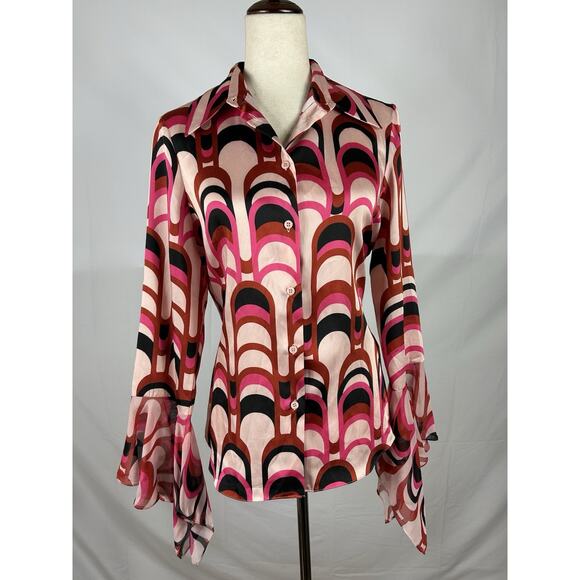 Zara Colorful Funky Fringe Retro Asymmetrical Sleeve Pink Blouse Women’s M - Picture 6 of 6